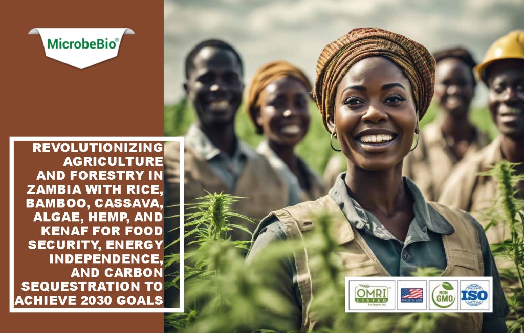 Microbebio: Revolutionizing Agriculture and Forestry in Zambia with Rice, Bamboo, Cassava, Algae, Hemp, and Kenaf for Food Security, Energy Independence, and Carbon Sequestration to Achieve 2030 Goals